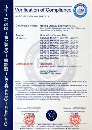 CE of Rotary Drum Vacuum Filter
